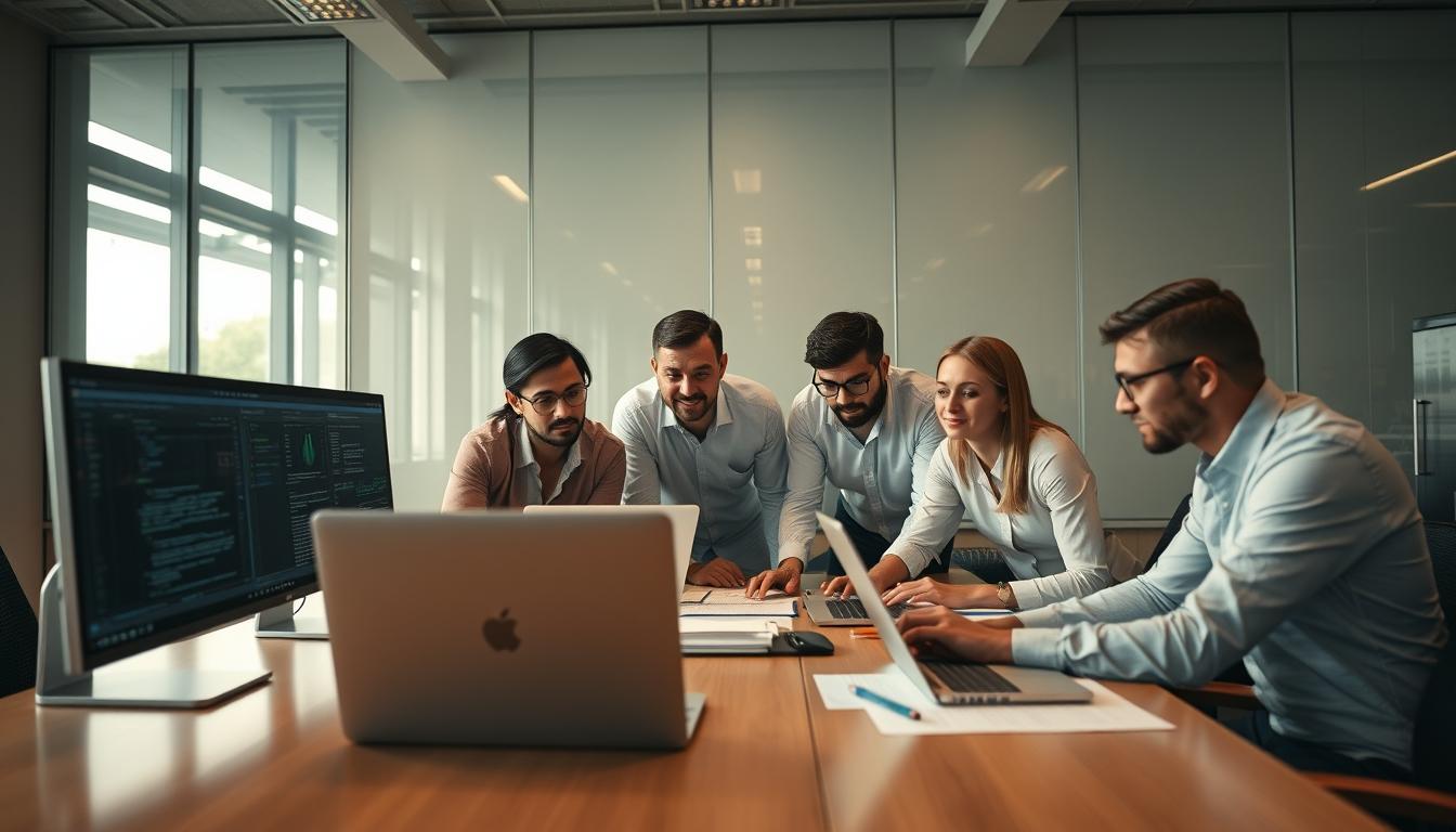 Business software development team collaboration